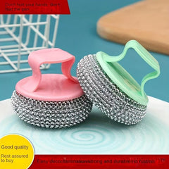 10pcs Kitchen Brush Pot Cleaning Ball Non-stick Pan Handle Steel Ball Brush