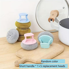 10pcs Kitchen Brush Pot Cleaning Ball Non-stick Pan Handle Steel Ball Brush