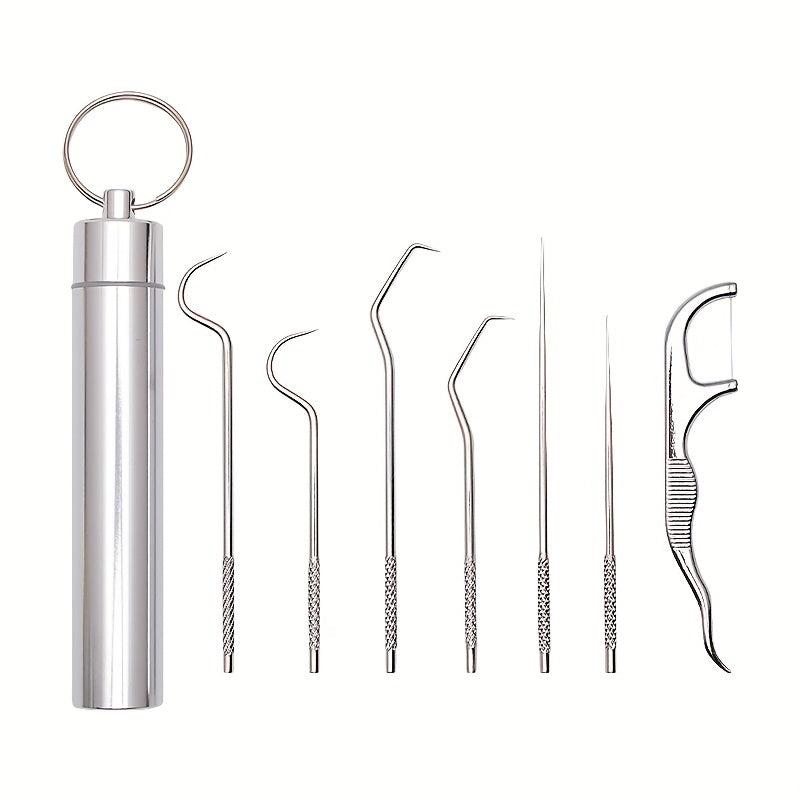7pcs Stainless Steel Toothpicks Dental Care Tool Cleaning Teeth Outdoor