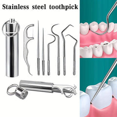 7pcs Stainless Steel Toothpicks Dental Care Tool Cleaning Teeth Outdoor