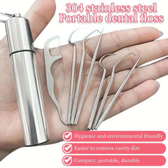7pcs Stainless Steel Toothpicks Dental Care Tool Cleaning Teeth Outdoor
