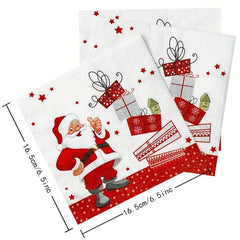 20 Pack Santa Claus Christmas Disposable Napkins 2 Ply Tissue Paper