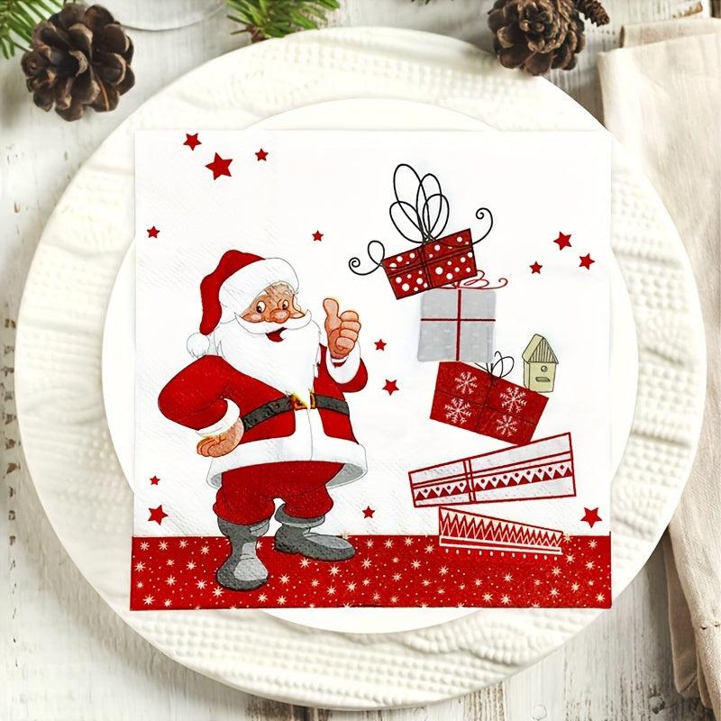 20 Pack Santa Claus Christmas Disposable Napkins 2 Ply Tissue Paper