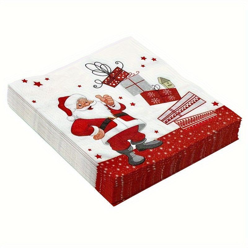 20 Pack Santa Claus Christmas Disposable Napkins 2 Ply Tissue Paper