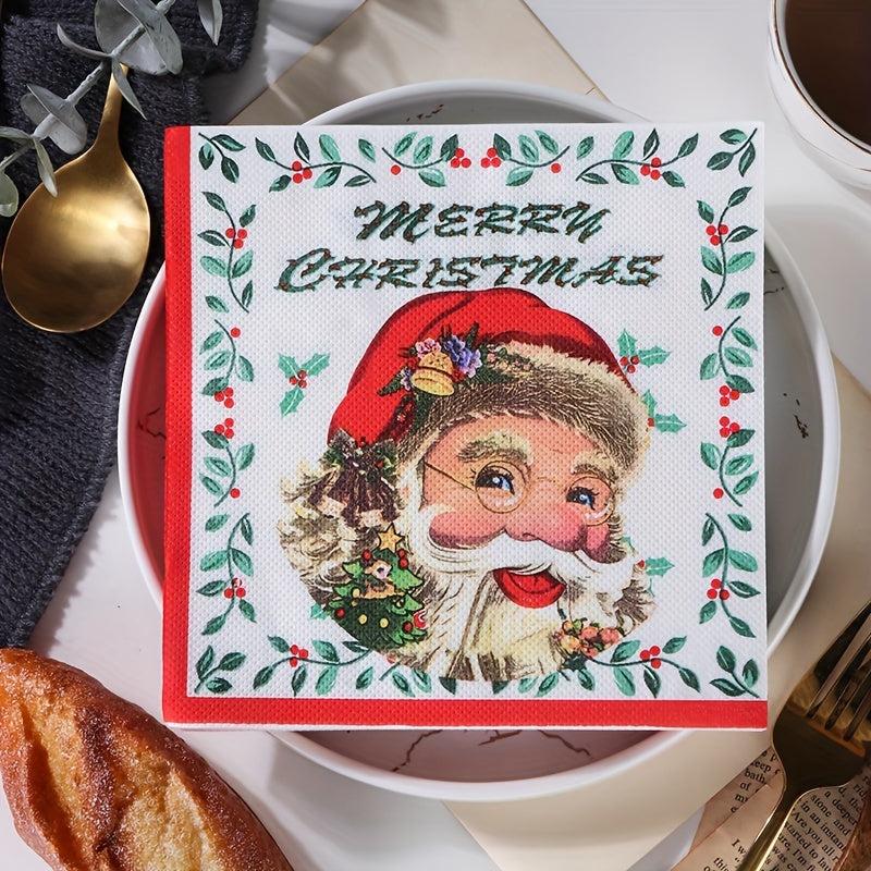20Pcs Christmas Disposable Napkins Christmas Wood Pulp Tissue