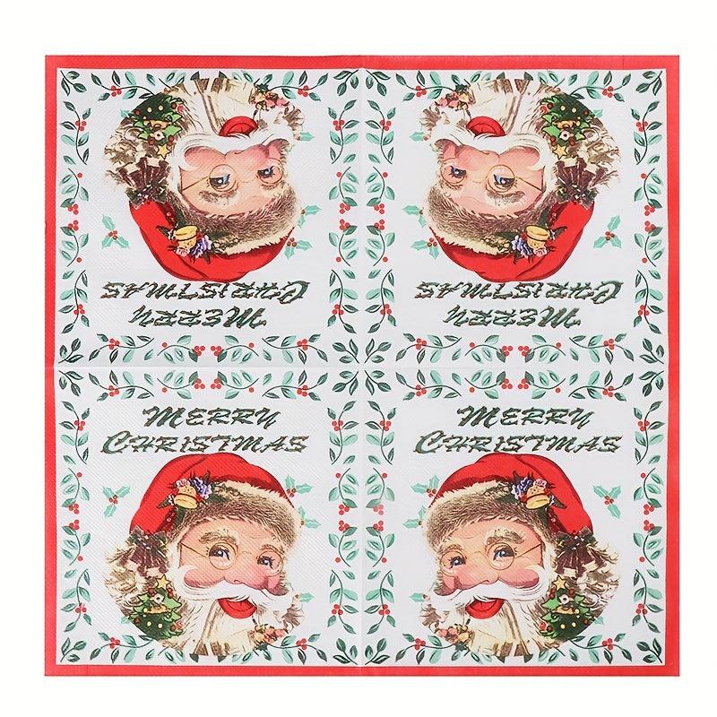 20Pcs Christmas Disposable Napkins Christmas Wood Pulp Tissue