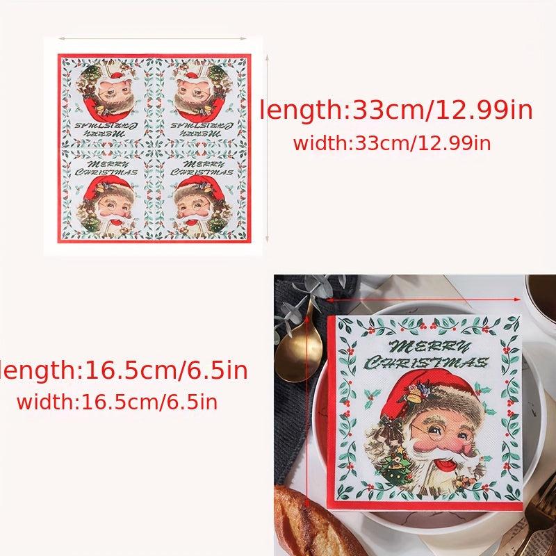 20Pcs Christmas Disposable Napkins Christmas Wood Pulp Tissue