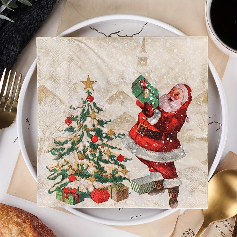 20Pcs Christmas Disposable Napkins Christmas Wood Pulp Tissue