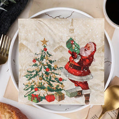 20Pcs Christmas Disposable Napkins Christmas Wood Pulp Tissue
