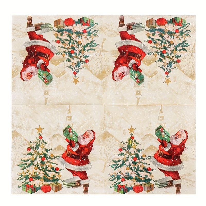 20Pcs Christmas Disposable Napkins Christmas Wood Pulp Tissue