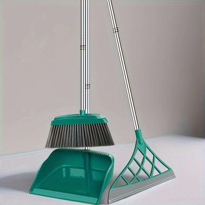 3pcs Household Broom Dustpan Squeegee Set Long Handle Floor Cleaning Tools
