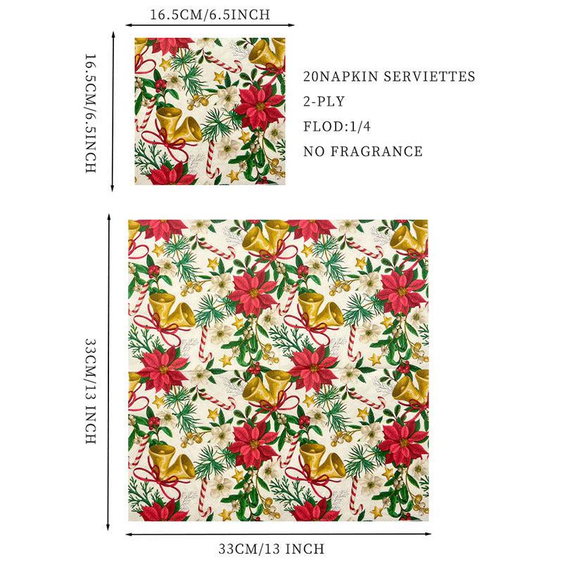 20pcs Christmas Stan Flowers Napkins Set for Christmas Party and Decorations