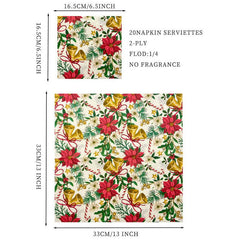20pcs Christmas Stan Flowers Napkins Set for Christmas Party and Decorations