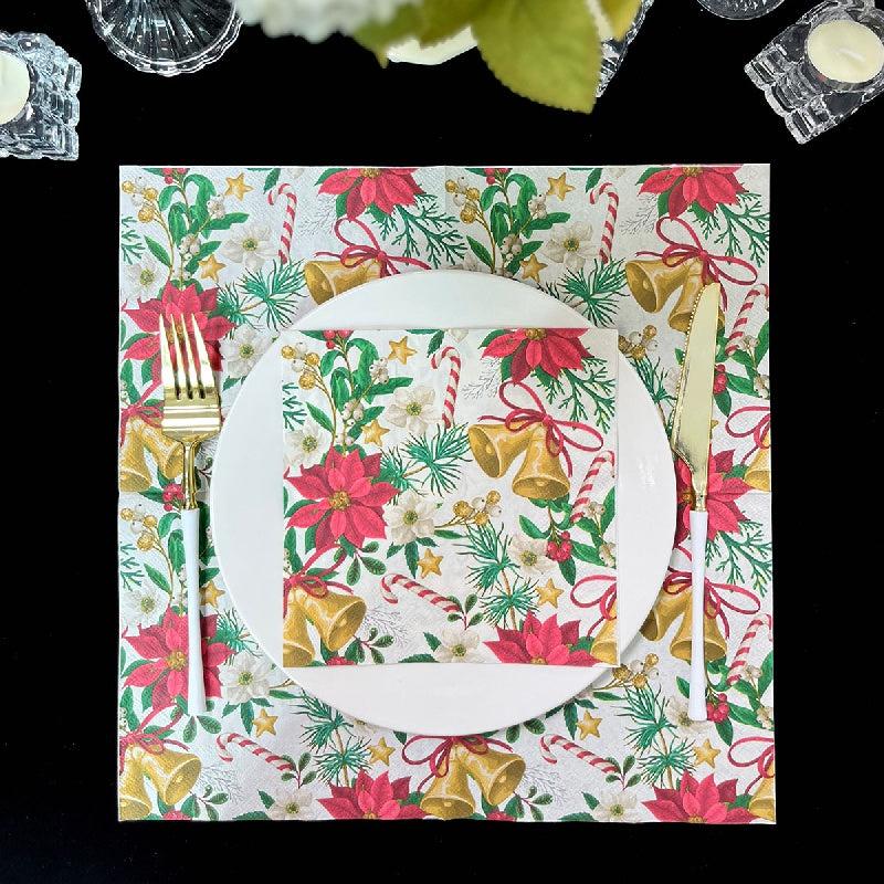 20pcs Christmas Stan Flowers Napkins Set for Christmas Party and Decorations
