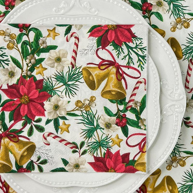 20pcs Christmas Stan Flowers Napkins Set for Christmas Party and Decorations