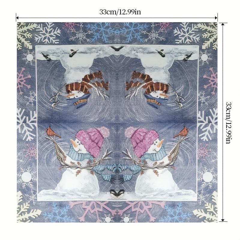 20pcs Disposable Napkins Lovely Snowman Print Christmas Dinner Decor