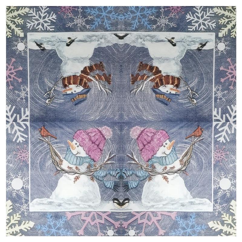 20pcs Disposable Napkins Lovely Snowman Print Christmas Dinner Decor
