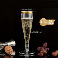 20pcs Disposable Champagne Glasses 4.5oz Golden Edge Wedding Party Plastic Cups