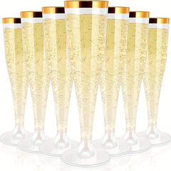 20pcs Disposable Champagne Glasses 4.5oz Golden Edge Wedding Party Plastic Cups