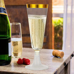 20pcs Disposable Champagne Glasses 4.5oz Golden Edge Wedding Party Plastic Cups