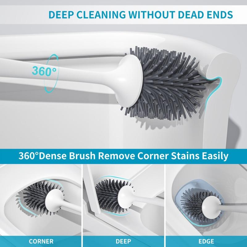 Silicone Toilet Brush Set with Tweezers Long Handle Cleaner Brush for Bathroom
