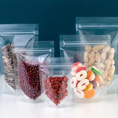 100pcs Transparent Self Standing Bags with Zippers Plastic Bag for Food Storage