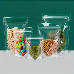 100pcs Transparent Self Standing Bags with Zippers Plastic Bag for Food Storage