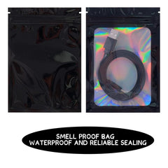 100 Pcs Smell Proof Mylar Bags Resealable Holographic Packaging Pouch Bag