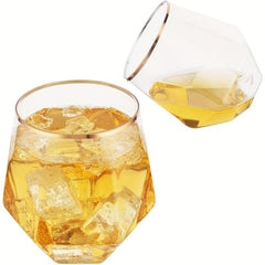 Golden Rim Plastic Diamond Wine Glass Set 12 oz Clear Stemless Whiskey Glasses