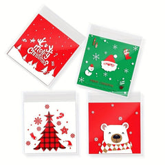 100pcs Christmas Self Adhesive Treat Bags Santa Tree Snowflake Goodie Bags