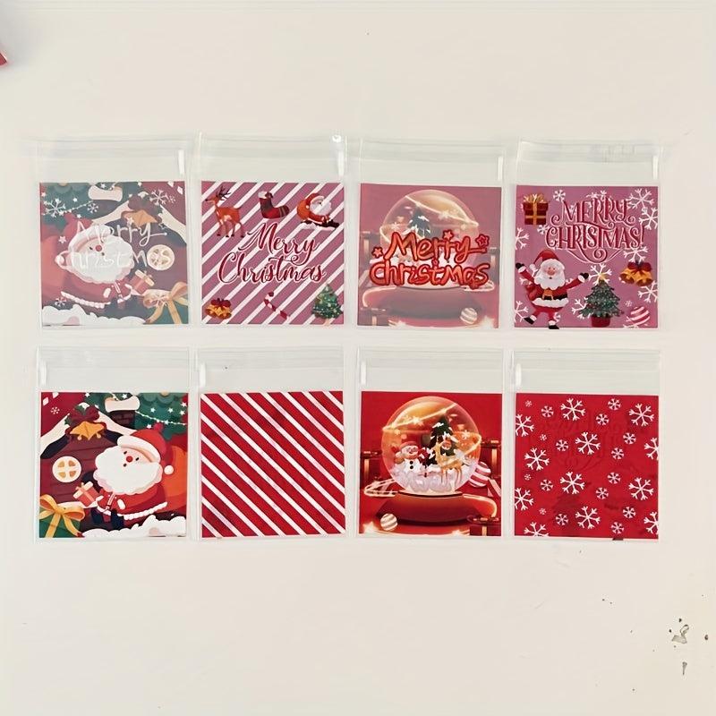 100pcs Christmas Self Adhesive Treat Bags Santa Tree Snowflake Goodie Bags