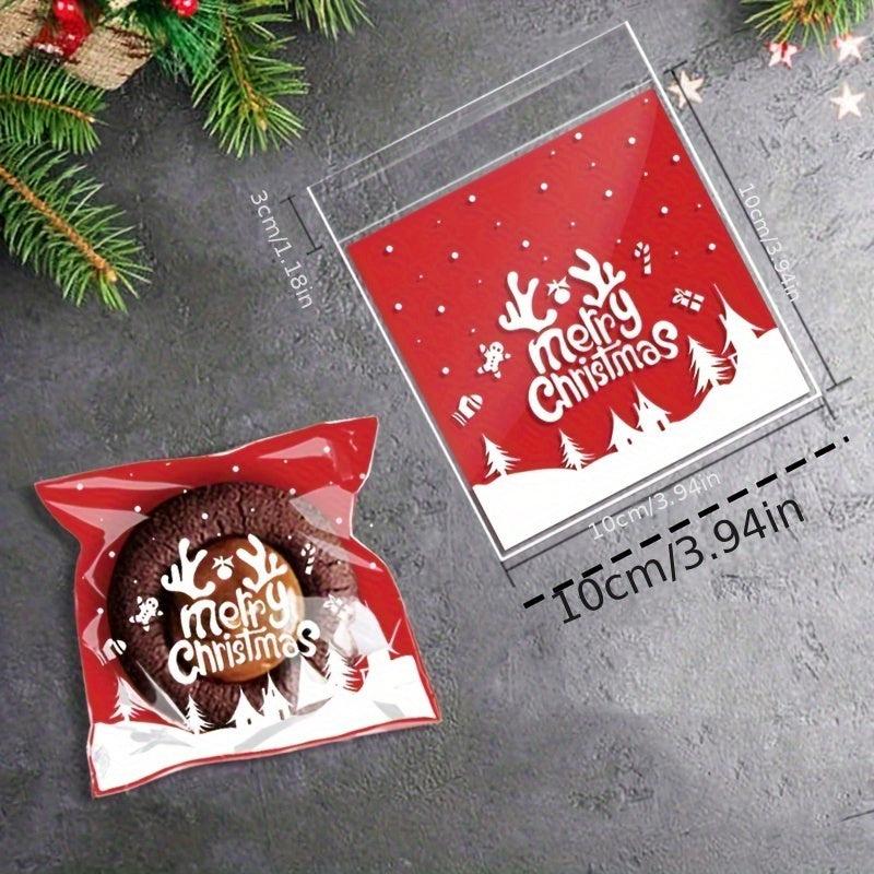 100pcs Christmas Self Adhesive Treat Bags Santa Tree Snowflake Goodie Bags