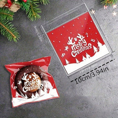 100pcs Christmas Self Adhesive Treat Bags Santa Tree Snowflake Goodie Bags