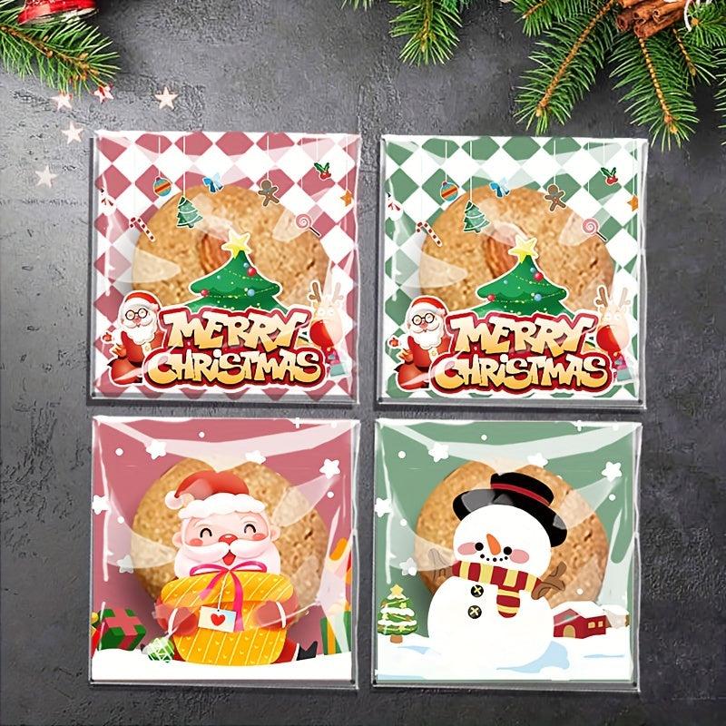 100pcs Christmas Self Adhesive Treat Bags Santa Tree Snowflake Goodie Bags
