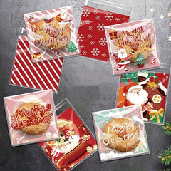 100pcs Christmas Self Adhesive Treat Bags Santa Tree Snowflake Goodie Bags