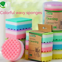 4pcs Thickened Wave Sponge Dishwashing Scouring Pad Kitchen Cleaning Cloth