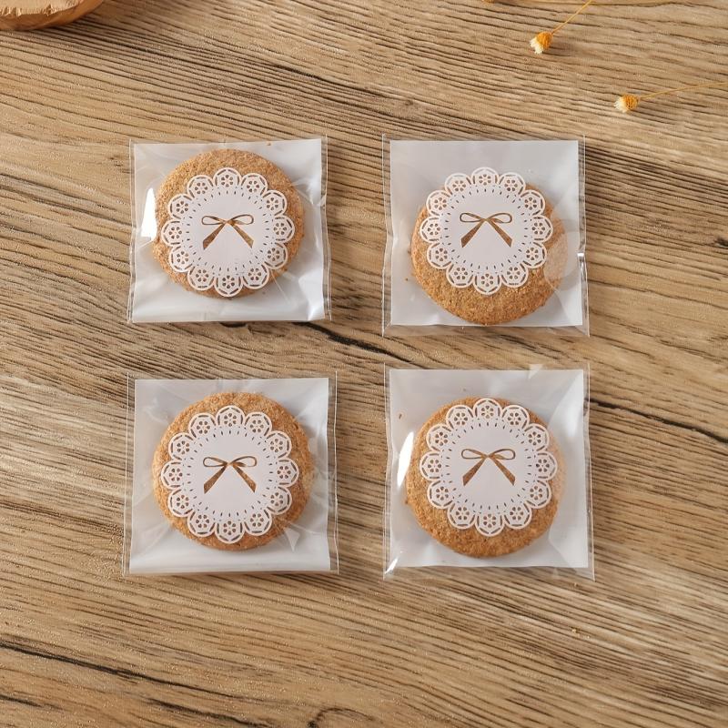 100pcs Bow Pattern Self Adhesive Treat Bags Clear Plastic Goodie Bags