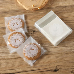 100pcs Bow Pattern Self Adhesive Treat Bags Clear Plastic Goodie Bags