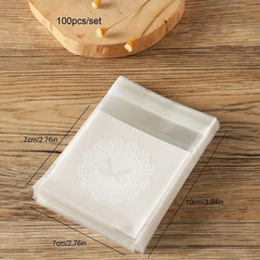 100pcs Bow Pattern Self Adhesive Treat Bags Clear Plastic Goodie Bags