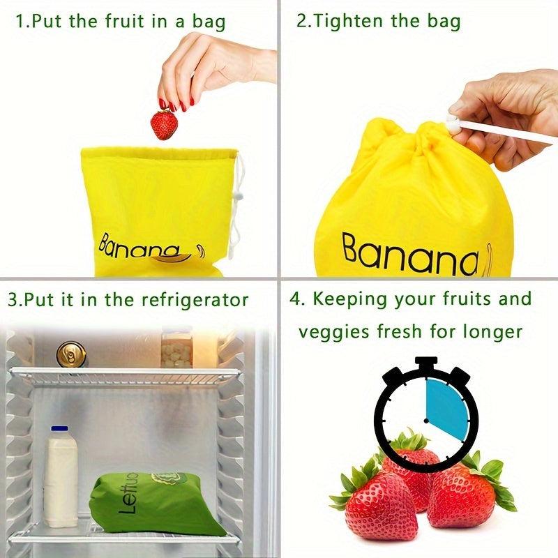 2pcs Prevent Fruit Vegetable Ripening Storage Bag Drawstring Food Storage