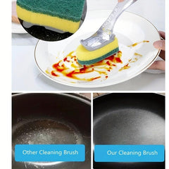 Soap Dispensing Dish Cleaning Brush Set with 9 Sponge Replacement Heads