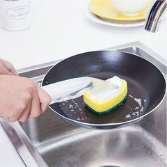 Soap Dispensing Dish Cleaning Brush Set with 9 Sponge Replacement Heads