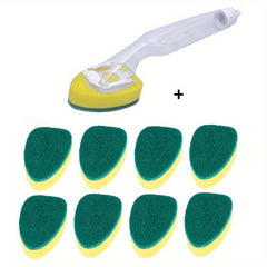 Soap Dispensing Dish Cleaning Brush Set with 9 Sponge Replacement Heads