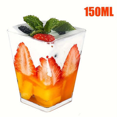 50 Reusable Dessert Cups With Lid And Spoon, 5oz Square Bowl Clear Plastic