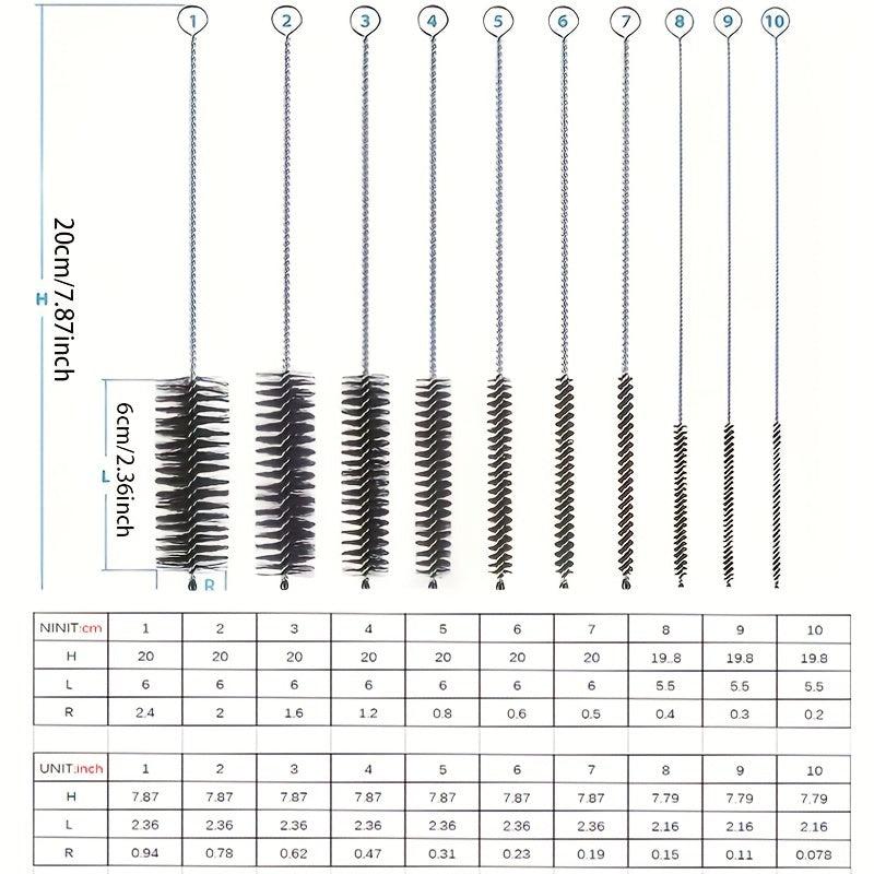 10pcs Bottle Cleaning Brushes Set - Nylon Tube Straw Cleaner
