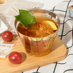 25Pcs Disposable Plastic Glasses 9oz Golden Rim Whiskey Cocktail