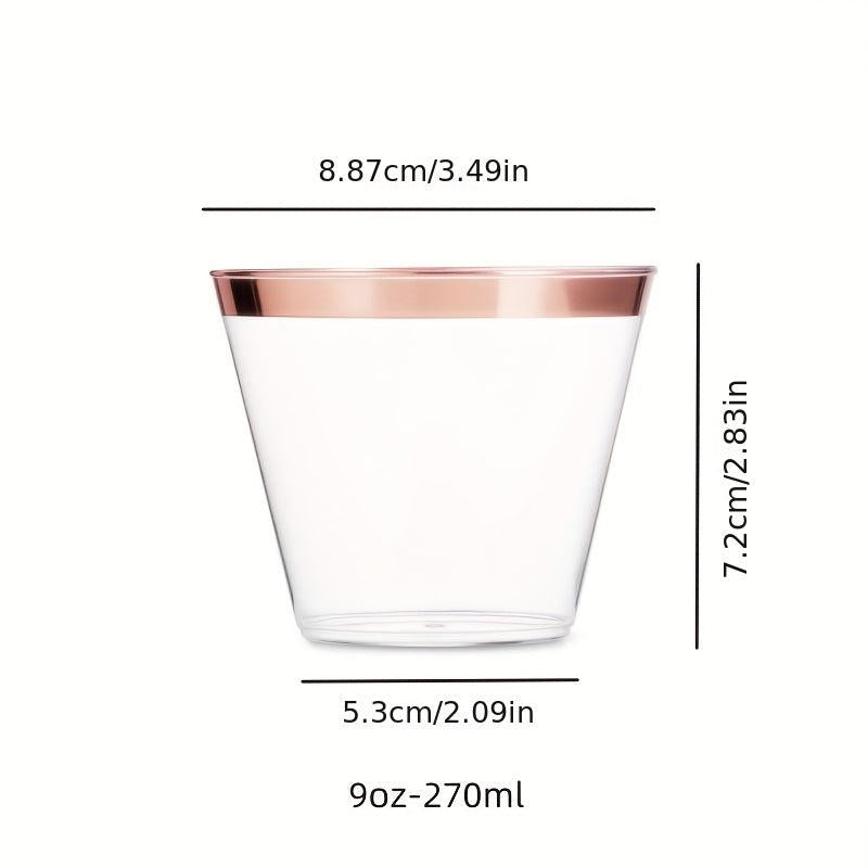 25Pcs Disposable Plastic Glasses 9oz Golden Rim Whiskey Cocktail