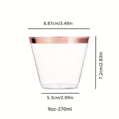 25Pcs Disposable Plastic Glasses 9oz Golden Rim Whiskey Cocktail