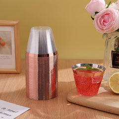 25Pcs Disposable Plastic Glasses 9oz Golden Rim Whiskey Cocktail