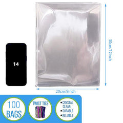 100 Clear Plastic Cellophane Bags with Twist Ties for Party Favors
